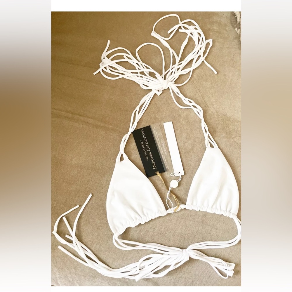 Victorias Secret  Designer Mikoh Swimwear White Bikini Triangle  Fringe Top